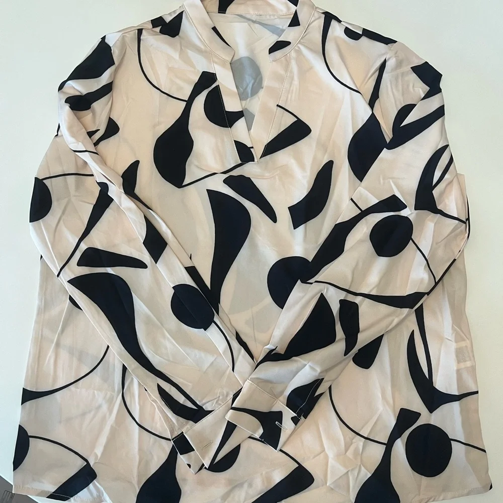 #236 SHEIN Beautiful Cream and Black Abstract Blouse. NWOT Size L - Picture 9 of 11